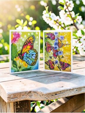 12 Watercolor notecards set of 12: Butterflies (4.25" x 5.5")